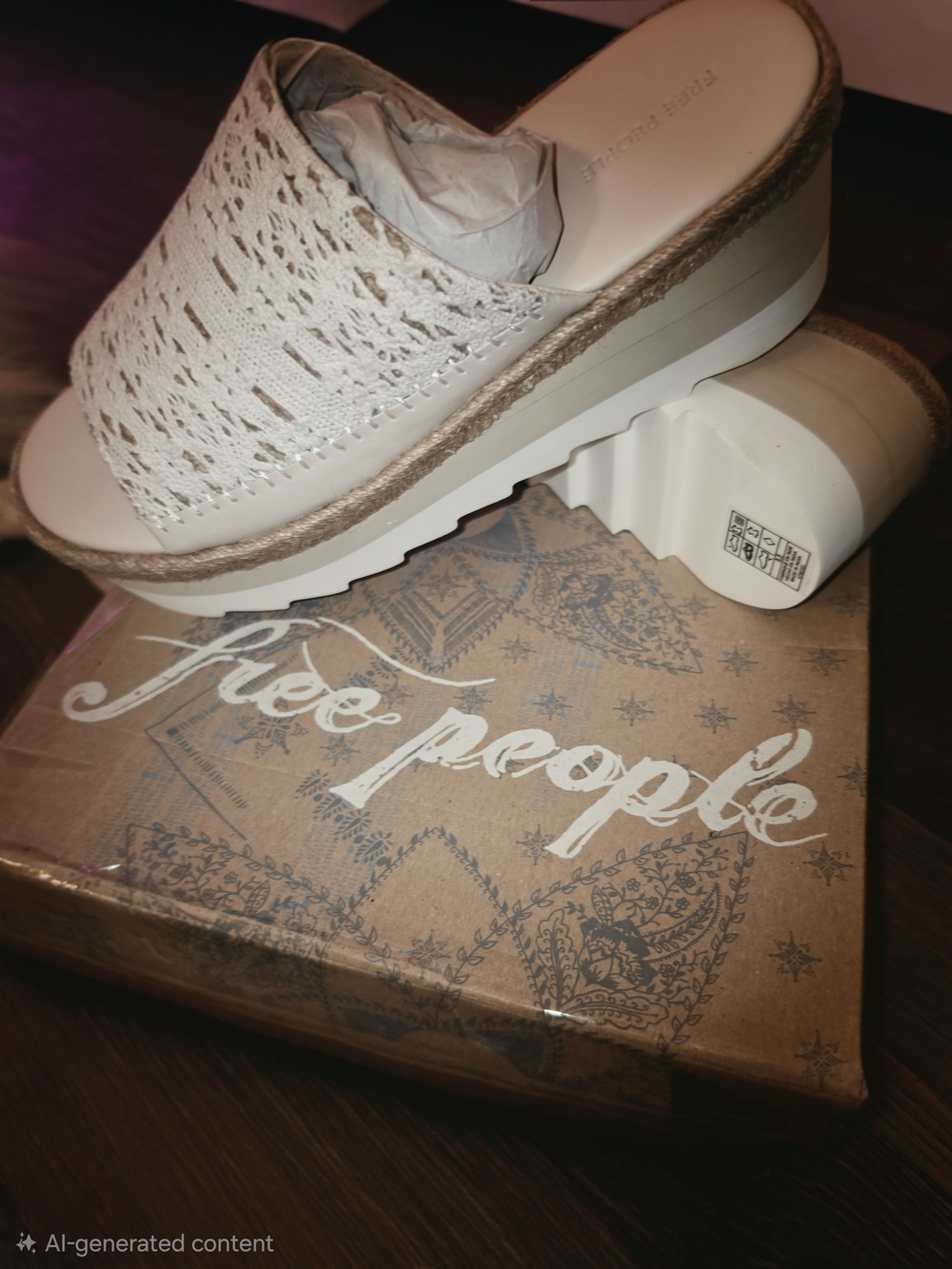 Free People Cream Crochet Platform Slide Mules